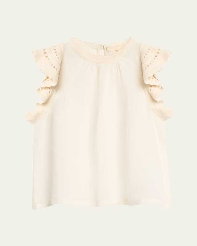 Kai Ruffled Crochet-Sleeve Top